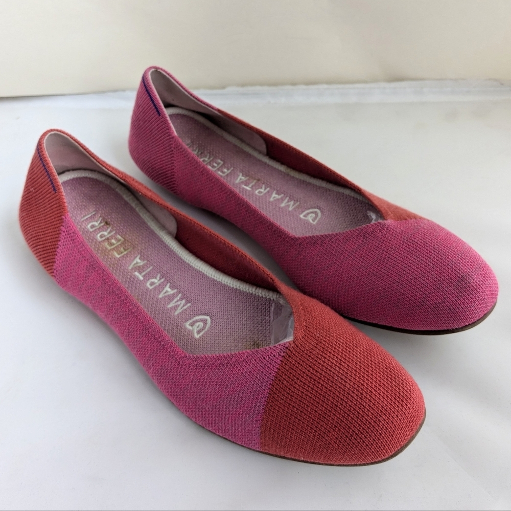 Rothy’s Marta Ferri Flame Azalea Merino Wool Square Toe Ballet Flats Sz 9